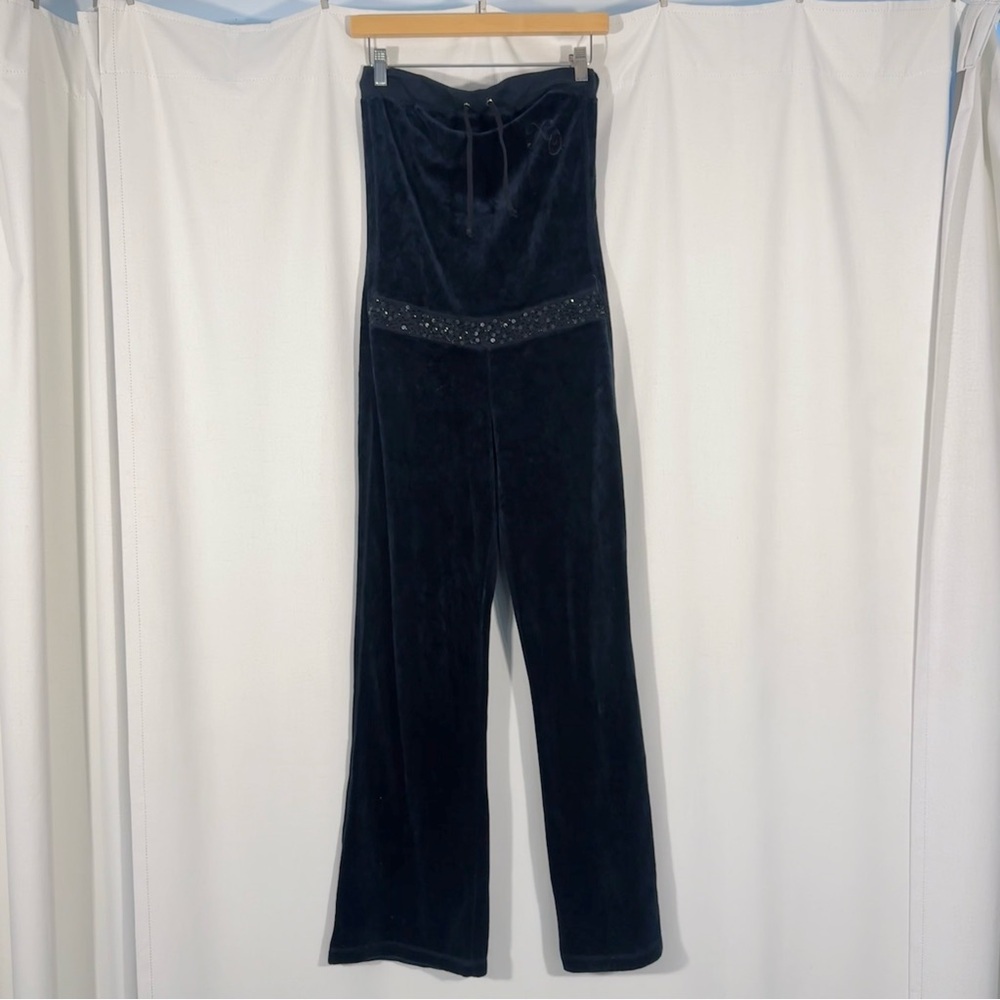 Vintage XOXO Black Velour Strapless Jumpsuit
